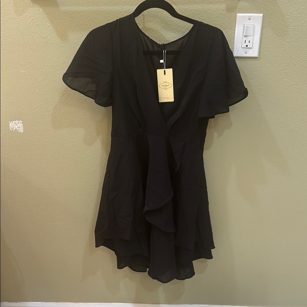 Black Asymmetrical Ruched Wrap Dress